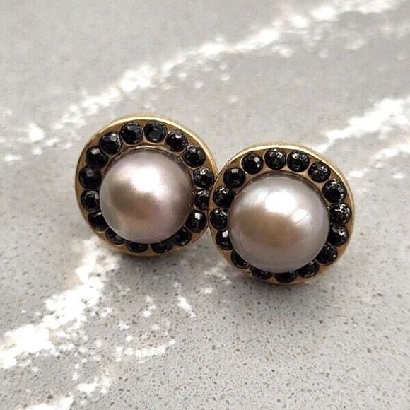 Banana Republic Goldtone Faux Pear and Black Crystal Post Stud Earrings - Picture 2 of 5